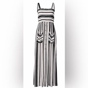 VENUS Maxi Summer Dress, Smocked Bodice, White & Black Striped, Medium, NWOT